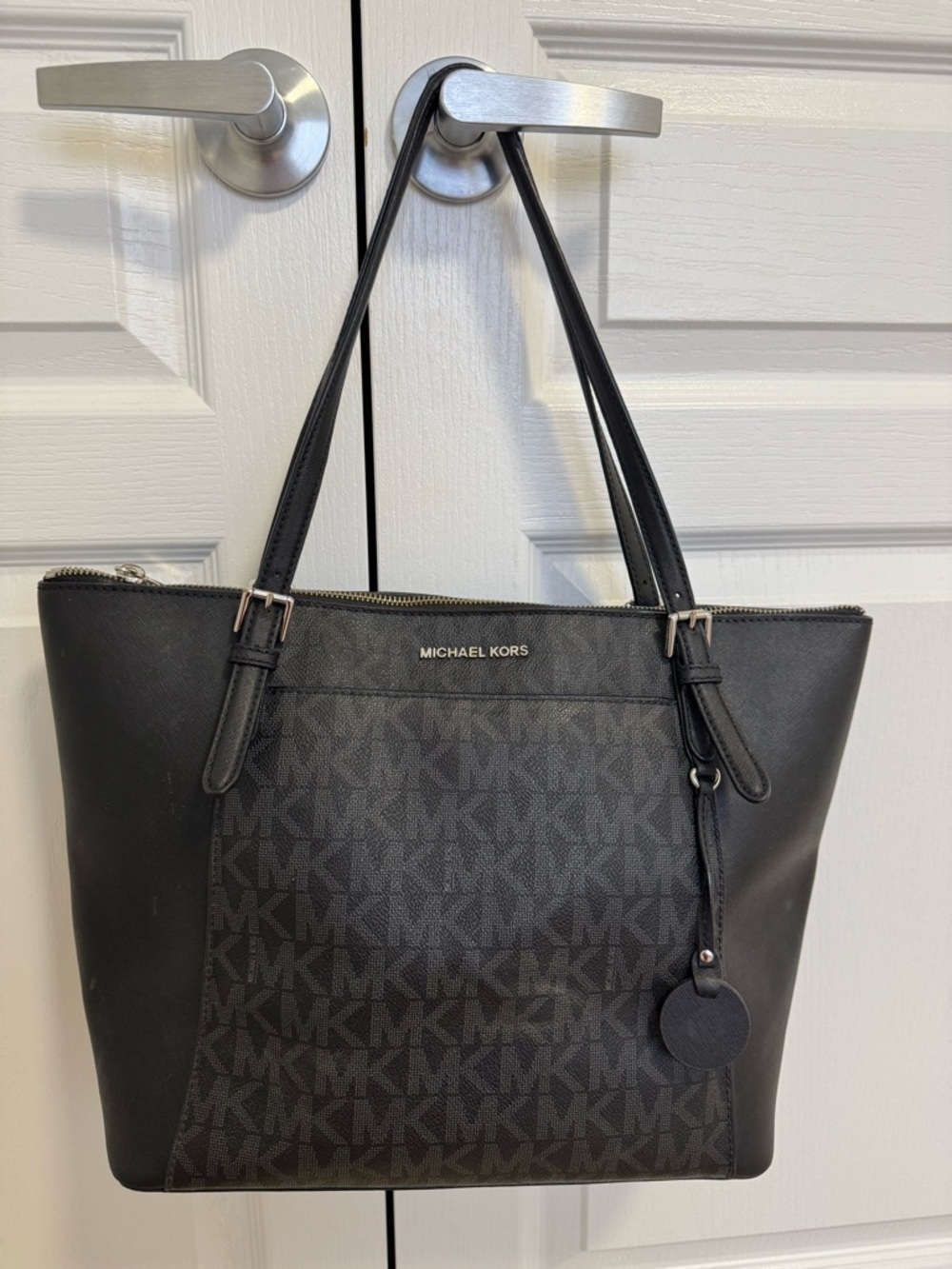 Michael Kors Black MK Logo Tote with Double Straps